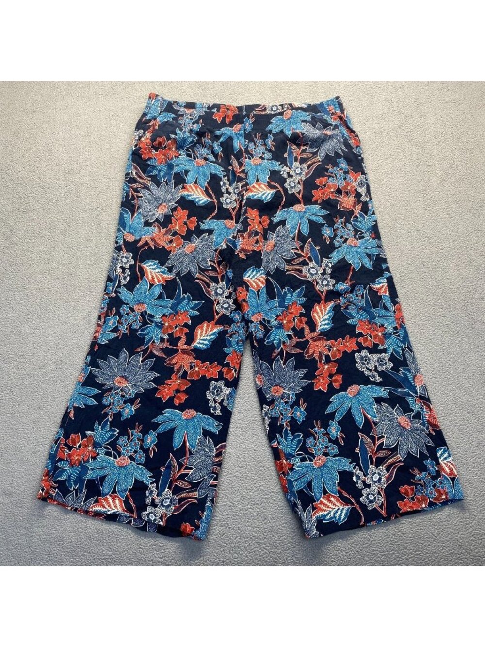 J Jill Womens Size L Palazzo Pants Wide Leg Ankle Length Floral Flowy Trousers